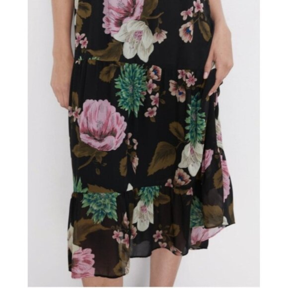 ZARA LOOSE-FITTING V-NECK RUFFLED FLORAL PRINT DRESS Size XS-S - Picture 4 of 10